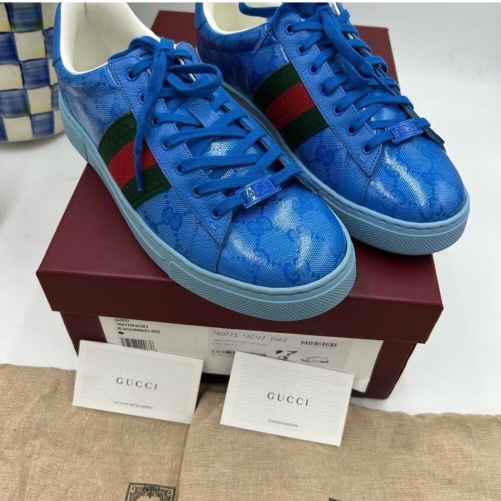 Men's Gucci ace crystal canvas low top sneakers size 7 fits 7.5US made in Italy - Picture 2 of 13
